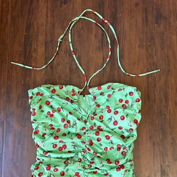 NWOT WAYF Noa Ruched Halter Mini Dress in Mint Cherry Julip - Picture 3 of 10